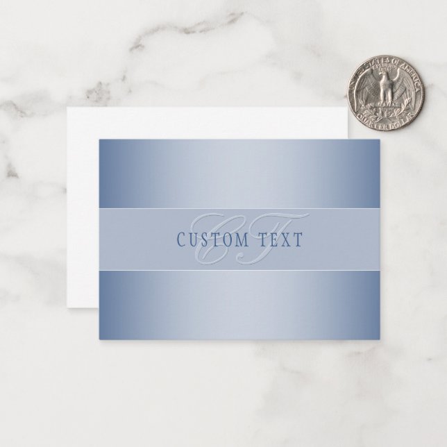 Elegant Editable Monogram Script Writing | Blue Note Card (Front/Back In Situ)