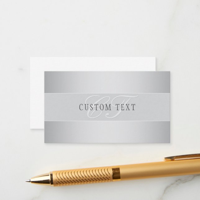 Elegant Editable Monogram Script Writing | Grey Enclosure Card (Front/Back In Situ)