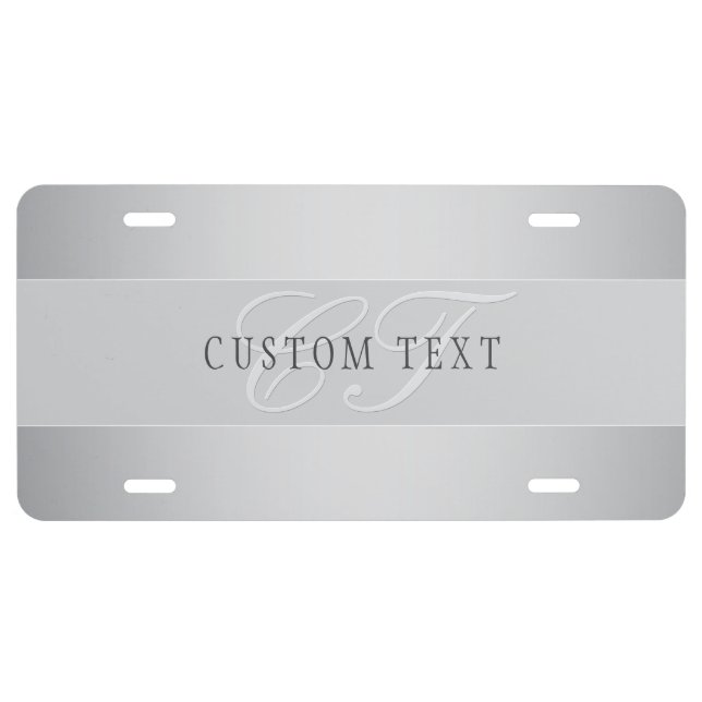 Elegant Editable Monogram Script Writing | Grey License Plate (Front)