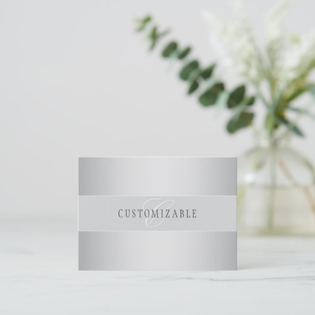 Elegant Editable Monogram Script Writing | Grey Note Card (Standing Front)