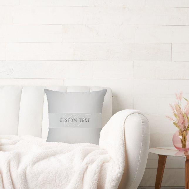 Elegant Editable Monogram Script Writing | Grey Throw Pillow (Couch)