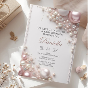 Elegant Editable Pink and White Pearls with Diamon Invitation