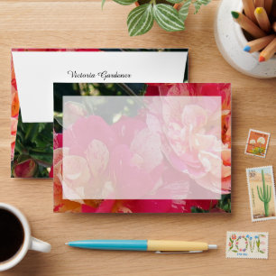 Elegant Editable Pink White Striped Roses Floral Envelope