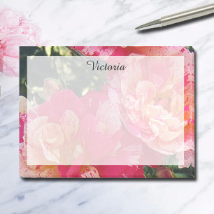 Elegant Editable Pink White Striped Roses Floral Post-it Notes