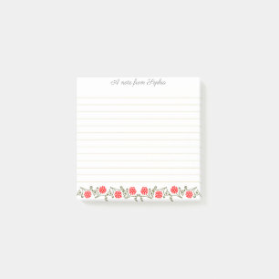 Elegant Editable Red Gold Floral Lined Stickies Post-it Notes