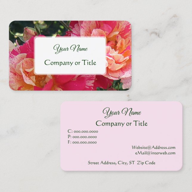 Elegant Editable Striped Roses Floral Business Card (Front/Back)