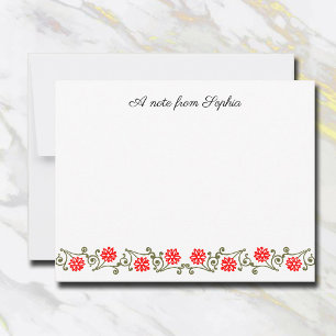 Elegant Editable Vintage Red Gold Floral Note Card