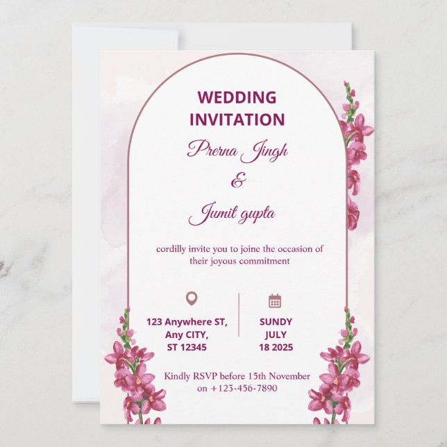 Elegant Editable Wedding Invitation | Modern Flora (Front)