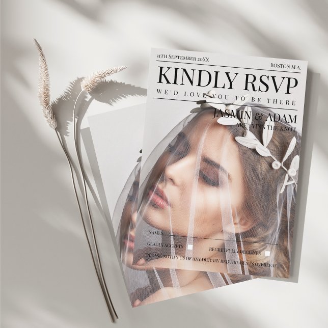 Elegant Editorial Magazine Wedding RSVP Enclosure Card (Unique Magazine Style Editorial Photo Wedding RSVP Enclosure Card)