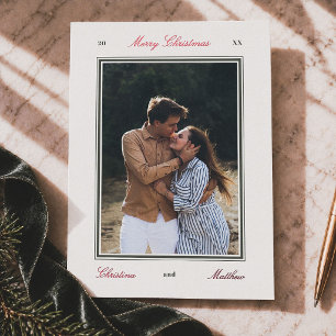 Elegant Editorial Merry Christmas Couples Photo Foil Holiday Card