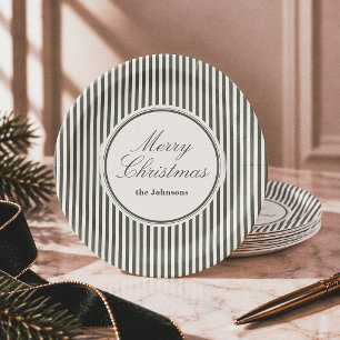 Elegant Editorial Striped Merry Christmas Paper Plates