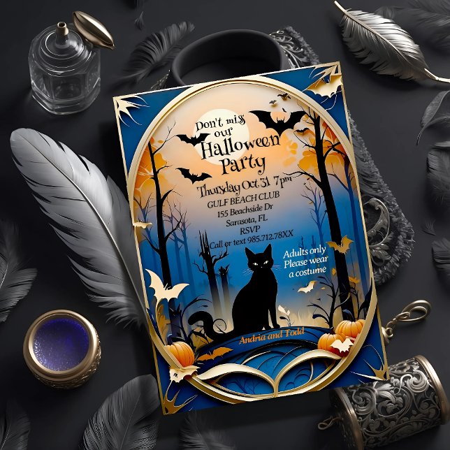 Elegant eerie black cat Halloween Invitation (Creator Uploaded)