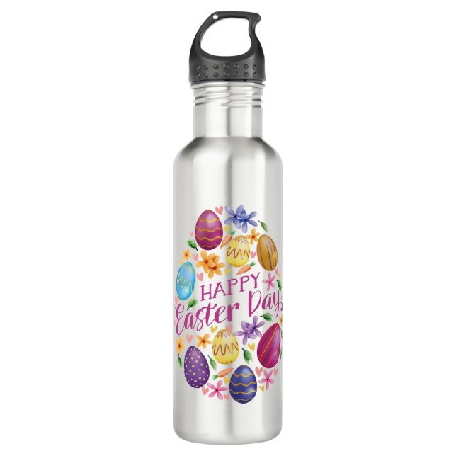 Elegant Egg Happy Easter Day Stainless Steel Water Bottle (Front)