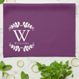 Elegant Eggplant Purple Monogram Kitchen Towel