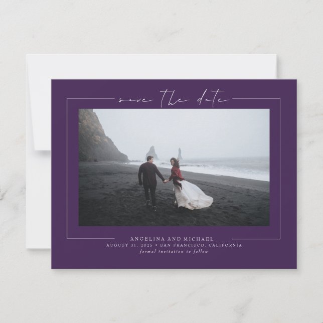 Elegant Eggplant Purple Save the Date Photo (Front)