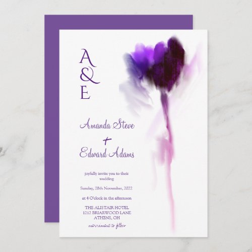 Elegant Eggplant Violet Tulip Floral Wedding Invitation