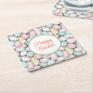elegant Eggs and custom family name Square Paper Coaster