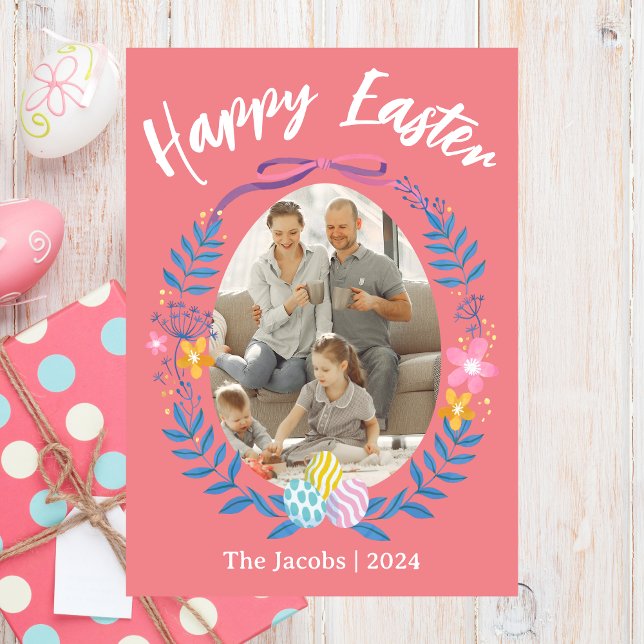  Elegant Eggs Happy Easter family one photo Holiday Card (Creator Uploaded)