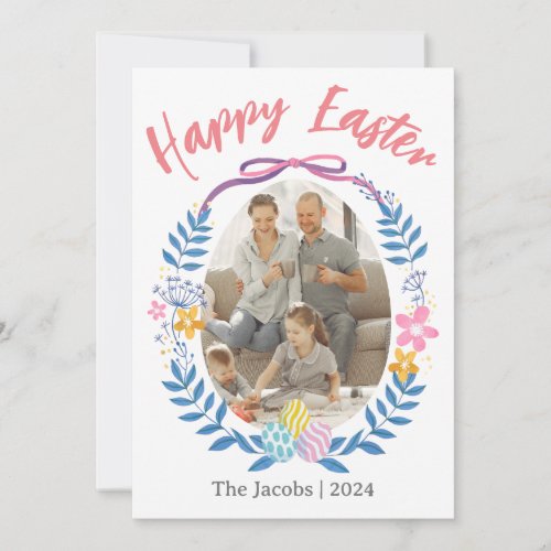  Elegant Eggs Happy Easter family one photo Holiday Card