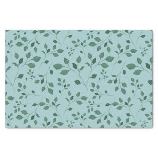 Elegant Eggshell Blue Watercolor Foliage Pattern Tissue Paper