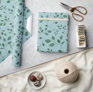 Elegant Eggshell Blue Watercolor Foliage Pattern Wrapping Paper