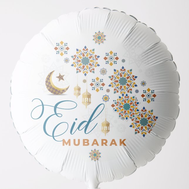 Elegant Eid Mubarak Arabic Calligraphy Moon Stars  Balloon (Front)