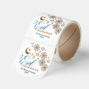 Elegant Eid Mubarak Arabic Calligraphy Moon Stars Classic Round Sticker