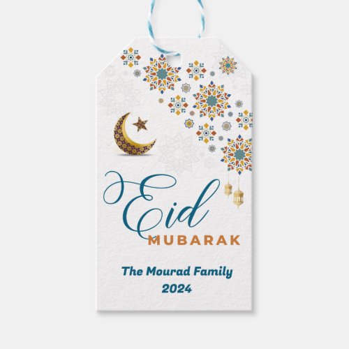 Elegant Eid Mubarak Arabic Calligraphy Moon Stars  Gift Tags
