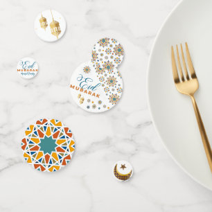 Elegant Eid Mubarak Calligraphy Moon Stars Confetti