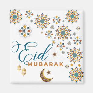 Elegant Eid Mubarak Calligraphy Moon Stars Islamic Magnet