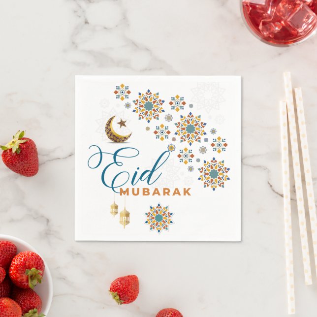 Elegant Eid Mubarak Calligraphy Moon Stars  Napkins (Insitu)