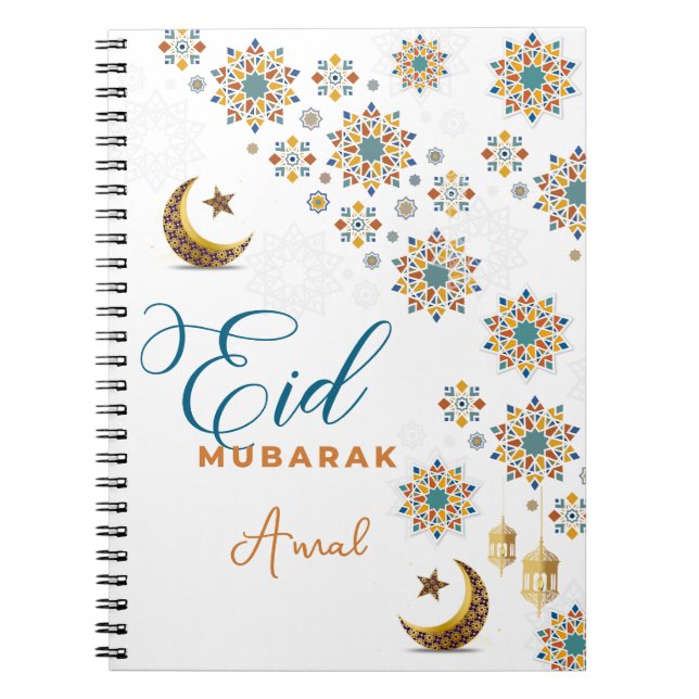 Elegant Eid Mubarak Calligraphy Moon Stars  Notebook (Front)