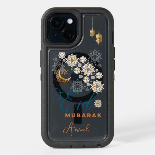 Elegant Eid Mubarak Calligraphy Moon Stars  iPhone 15 Case