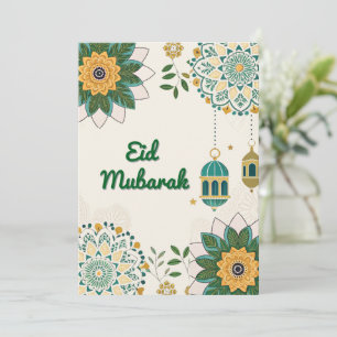 Elegant Eid Mubarak Card with Lanterns and Floral 