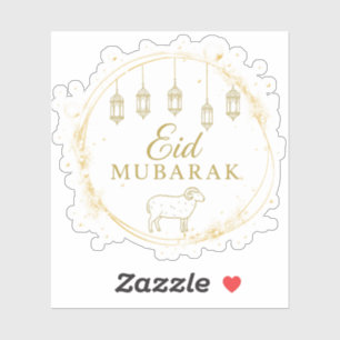 Elegant Eid Mubarak Gold Lantern & Sheep Design Sticker
