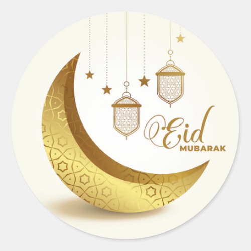 Elegant Eid Mubarak Gold Moon  Classic Round Sticker