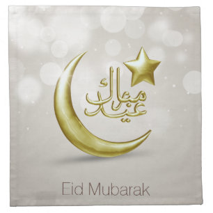 Elegant Eid Mubarak Gold Moon Star - Cloth Napkin
