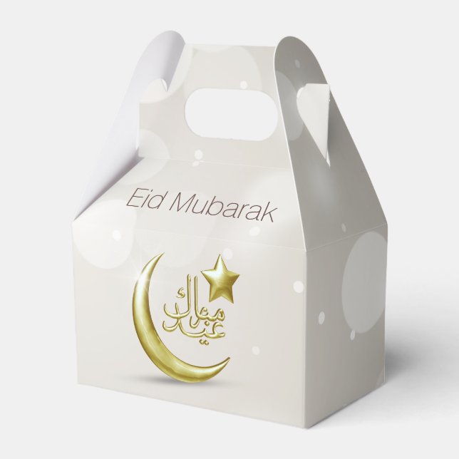 Elegant Eid Mubarak Gold Moon Star Favor Box Tent (Front Side)