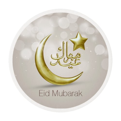 Elegant Eid Mubarak Gold Moon Star Frosting Sheet
