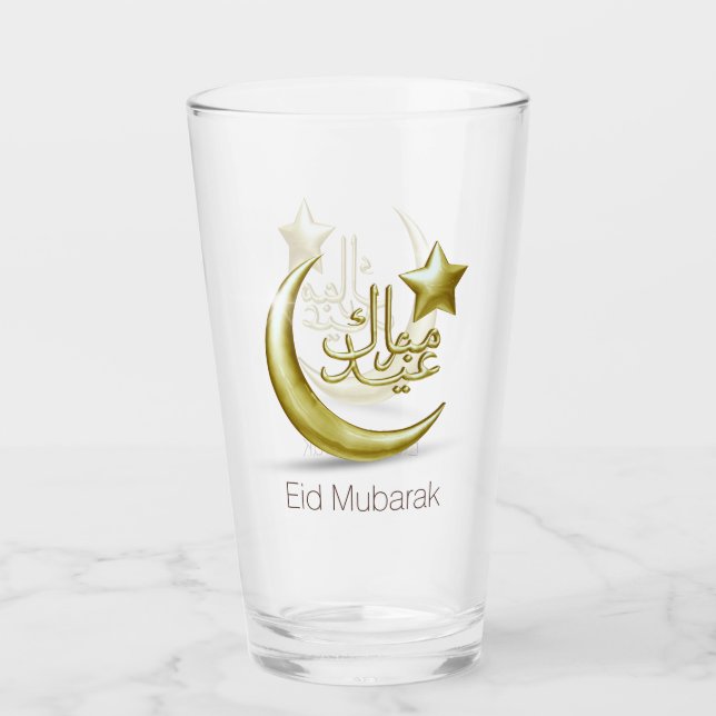 Elegant Eid Mubarak Gold Moon Star Glass (Front)