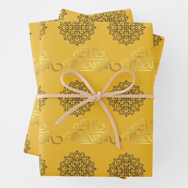 Elegant Eid Wrapping Paper_Mandala_Gold_Black Wrapping Paper Sheets (In situ)