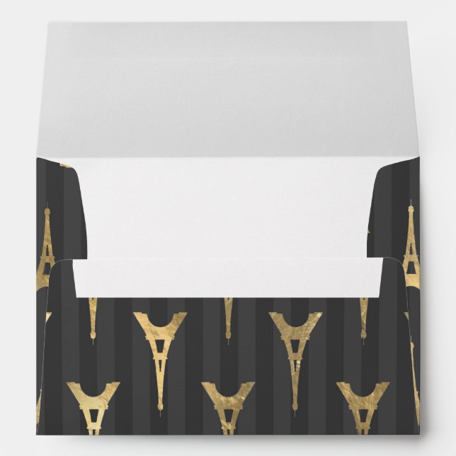 Elegant Eiffel Tower France Yellow Black Vertical Envelope (Back (Bottom))