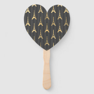Elegant Eiffel Tower France Yellow Black Vertical Hand Fan