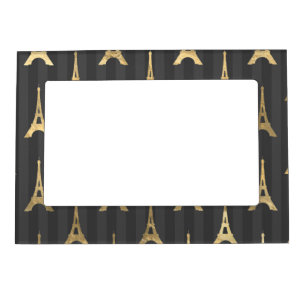 Elegant Eiffel Tower France Yellow Black Vertical Magnetic Frame