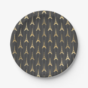 Elegant Eiffel Tower France Yellow Black Vertical Paper Plates