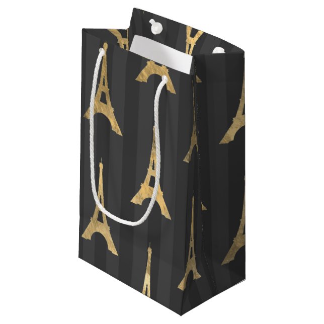 Elegant Eiffel Tower France Yellow Black Vertical Small Gift Bag (Front Angled)
