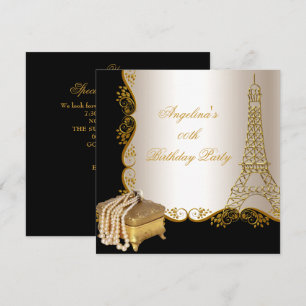 Elegant Eiffel Tower Gold Black Birthday Party Invitation