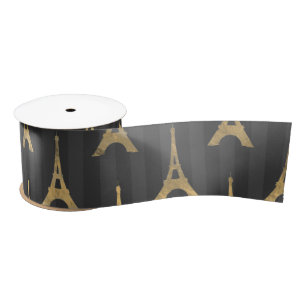 Elegant Eiffel Tower Paris Black Gold Chic Luxury Satin Ribbon