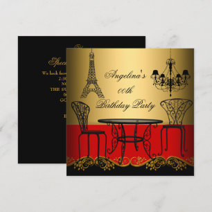 Elegant Eiffel Tower Red Gold Paris Birthday Party Invitation