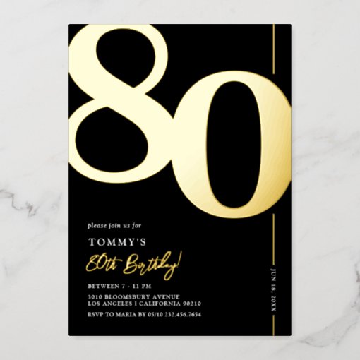 Elegant Eighty 80th Birthday Party Foil Invitation | Zazzle